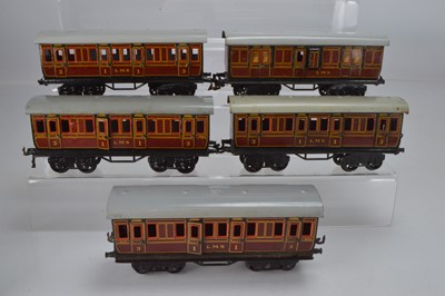 Lot 812 - Bing O Gauge LMS coaches 4 x all 1st/3rd passenger coaches and 1 x All Brake coach,  (5)