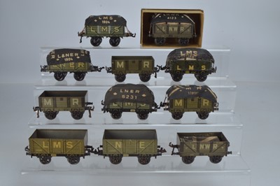 Lot 821 - Bing O Gauge Coal Wagons comprising, 3 x Midland Railway, 4 x LMS, 1 x NE, 1 x LNER, and 2 x LNWR, one in original box (11)
