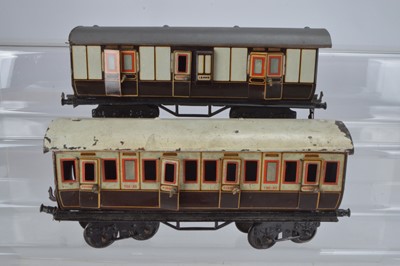 Lot 824 - Bing O Gauge LNWR coaches comprising 1st/3rd passenger coach and All Brake coach (2)