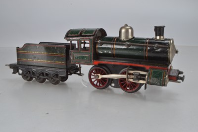 Lot 826 - Bing O Gauge 0-4-0 Locomotive and Tender in Green with red, black and yellow lining