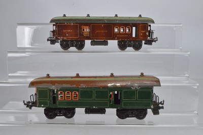 Lot 831 - Bing O Gauge Bogie Post and Baggage wagon 10/540/0, together with another example marked 'EXPRESS' (2)