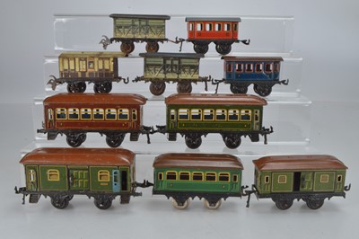 Lot 834 - Bing O Gauge Railroad coaches and rolling stock (10)