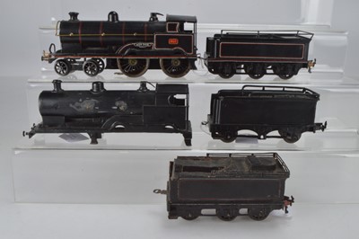 Lot 850 - Bing O gauge 4-4-0 Locomotive and Tender, 'Wild Duck',  No 1595, together with the body for another 4-4-0 Locomotive with Tender and a further 6 wheel tender, (5)