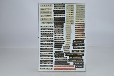 Lot 854 - A qty of Bassett Lowke and similar O Gauge miniature station signs to include 'Ealing', 'Paddington', 'Exeter', 'Swindon', (108)