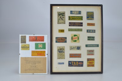Lot 857 - A qty of Bassett Lowke and similar O Gauge miniature metal advertising Signs (25 signs, 1 x paper packet in 2 frames)