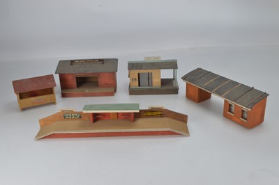 Lot 863 - A O gauge Goods Office 'London Midland & Scottish Railway, together with a Hugar wooden platform, another Goods Depot, platform building and a further Kay wooden shed, (5)