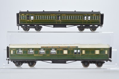 Lot 871 - Milbro (Mills Bros) O Gauge SR all Brake No 3014, together with SR Restaurant Car in Milbro Style (2)