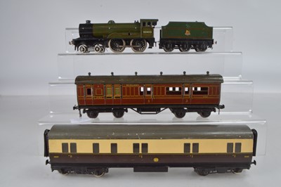 Lot 883 - Bing O Gauge 4-4-0 Locomotive, 'Prince Charles', No 62453, Bassett Lowke Tender, Bing for Bassett Lowke 1921 Midland brake coach and an Exley GWR Brake coach, (4)
