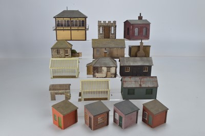 Lot 951 - 0 Gauge scratchbuilt and kitbuilt finescale Signal Box Lineside and other Huts and two Greenhouses (16)