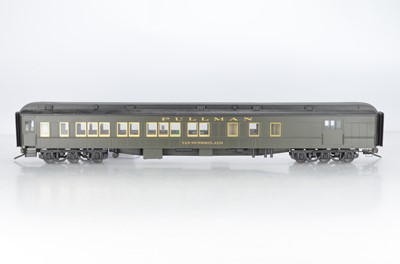 Lot 983 - J & M Models, gauge 1  American Pullman ' Van Rensselaer' green with gold lining, on 12 wheel sprung bogies with gauge 1 track (2)