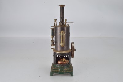 Lot 1038 - A Bing (GBN) vertical live steam engine, standing approx 32 cm high