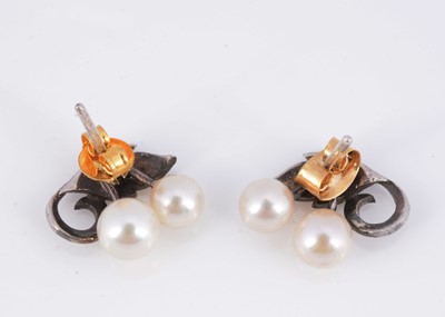 Lot 7 - A pair of Mid Century Mikimoto white metal pearl stud earrings