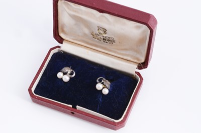 Lot 7 - A pair of Mid Century Mikimoto white metal pearl stud earrings