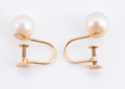 Lot 53 - A pair of 9ct gold screw back pearl earrings