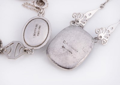 Lot 72 - An Art Deco set of Thomas L Mott reverse painted butterfly wing silver jewellery