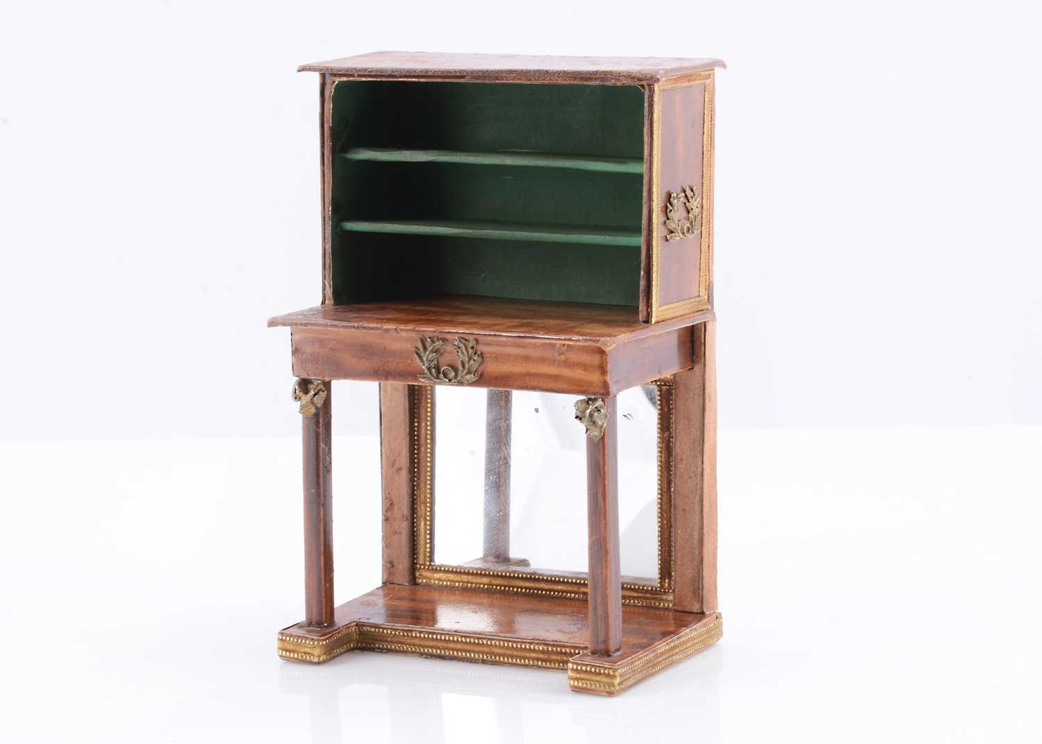 Lot 54 - An early 19th century French card dolls’ house Bonheur du Jour with shop stamp