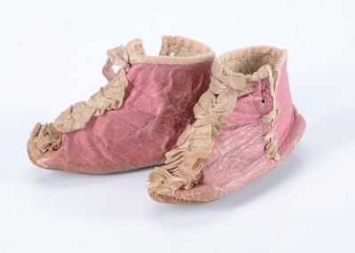 Lot 95 - A rare pair of early 19th century pink kid dolls’ half-boots