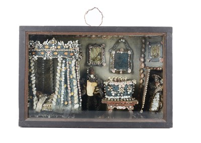 Lot 98 - A rare 18th century shadowbox with shell and wax scene of a lying in chamber