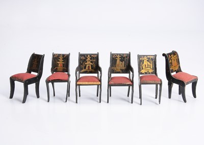 Lot 101 - A rare German regency lacquered card Chinoiserie dolls’ house set