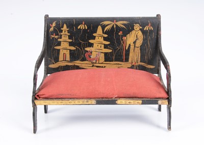 Lot 101 - A rare German regency lacquered card Chinoiserie dolls’ house set
