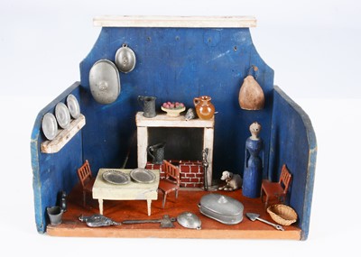 Lot 112 - A mid 19th century small English wooden toy 'blue' kitchen