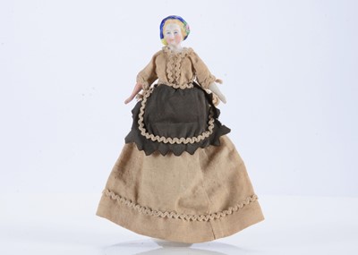 Lot 159 - An 19th century bisque shoulder head dolls’ house doll with moulded headdress
