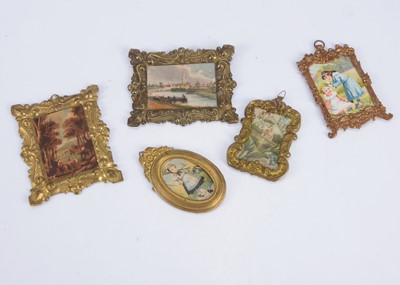 Lot 168 - Five late 19th century German gilt metal dolls’ house picture frames