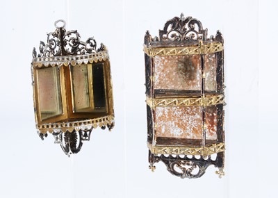 Lot 171 - Two 19th century German soft metal dolls’ house hanging shelves