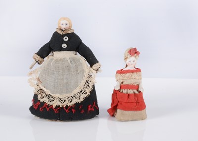 Lot 182 - Two 19th century German bisque shoulder-head dolls’ house dolls