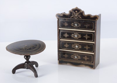 Lot 188 - Two pieces of 19th century Waltershausen ebony dolls’ house furniture