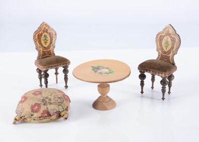 Lot 191 - Two 19th century German chromolithographic paper covered dolls’ house chairs