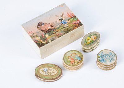 Lot 266 - Five late 19th century chromolithographic printed card boxes