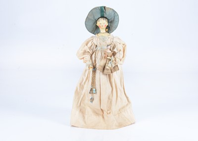 Lot 277 - A large 19th century Grodnertal wooden doll and her doll