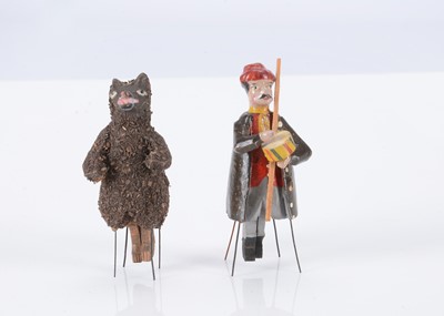 Lot 317 - An 19th century German bristle toy dancing bear and trainer