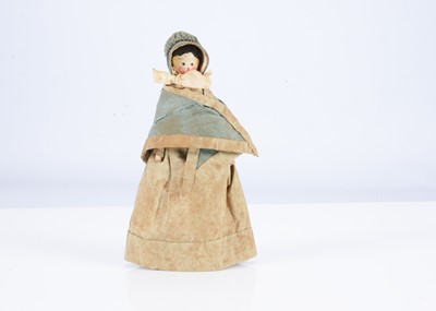 Lot 370 - A late 19th century peg wooden dolls' house doll dressed a Quaker by Emma Payne