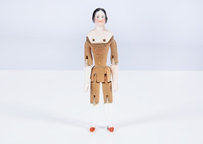 Lot 374 - A rare 19th century Kister pink tinted china shoulder-head dolls’ house doll