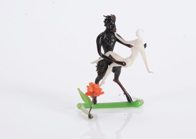 Lot 439 - A fine miniature Murano glass sculpture of Satyr and naked lady