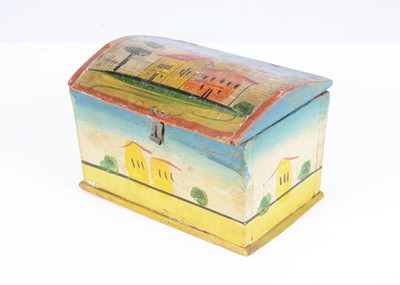 Lot 441 - A small mid 19th century Sonnenberg painted pine trunk ‘Babbekistje’