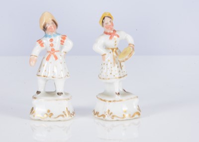 Lot 447 - A pair of mid 19th century Contiental porcelain dolls’ house dancing figures, probably Paris