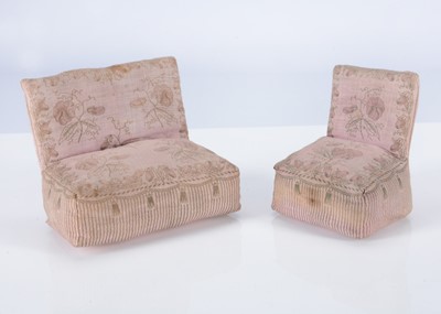 Lot 491 - A late 19th century printed cotton dolls’ house sofa and chair