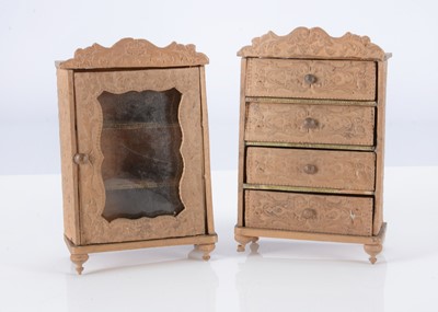 Lot 492 - Two pieces of late 19th century German embossed paper covered dolls’ house furniture