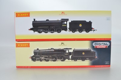 Lot 76 - Two Hornby (China) boxed 00 Gauge BR black early crest Locomotives and Tenders one with DCC Sound (2)