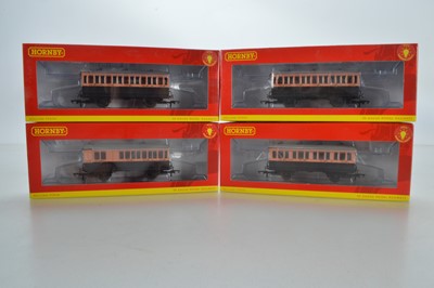 Lot 91 - Hornby (China) boxed 00 Gauge LSWR Salmon and Brown 4-wheel Coaches with Lights (4)