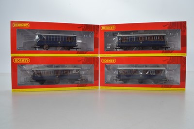 Lot 92 - Hornby (China) boxed 00 Gauge S&DJR Somerset and Dorset Joint Railway lined blue 6 wheel Coaches and 4-wheel Brake Luggage Van (4)