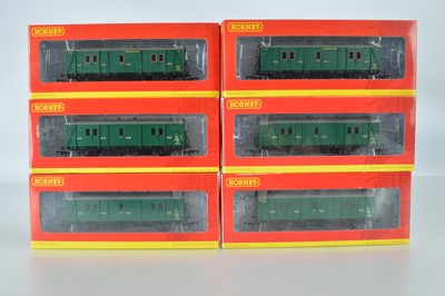 Lot 95 - Hornby (China) six boxed 00 Gauge SR and BR green Maunsell 4-wheel Passenger Brake Van C (6)
