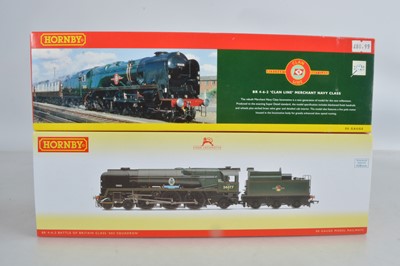 Lot 99 - Hornby (China) boxed 00 Gauge BR  green renamed Merchant Navy and West Country Class Locomotives and Tenders (2)