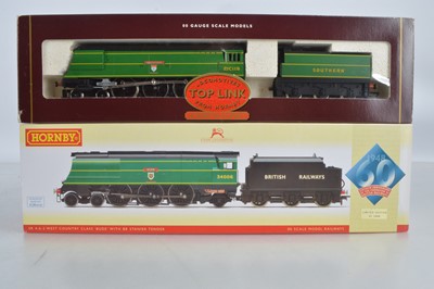 Lot 117 - Hornby (Margate and China) boxed 00 Gauge SR and  BR  Malachite green unrebuilt West Country Class Locomotives and Tenders (2)