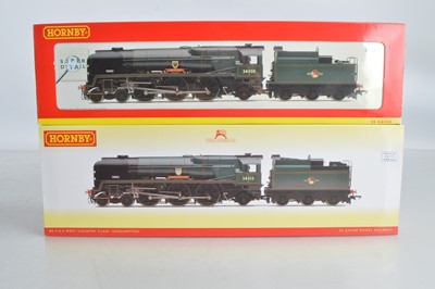 Lot 121 - Hornby (China) boxed 00 Gauge BR green rebuilt West Country Class Locomotives and Tenders (2)
