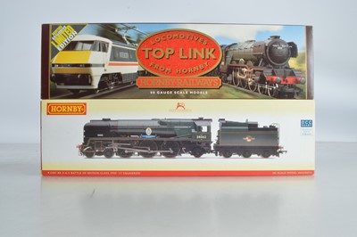 Lot 125 - Hornby (Margate and China) boxed 00 Gauge BR green rebuilt Battle of Britain Class Locomotives and Tenders (2)