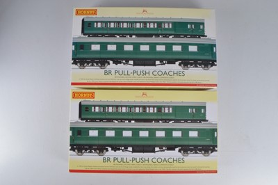 Lot 196 - Hornby (China) boxed 00 Gauge BR green Pull-Push Coach Packs (2)